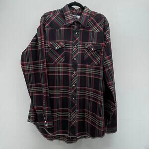 VTG Wrangler Cowboy Cut X-Long Tails Pearl Snap Button Down Brushpopper LS Shirt